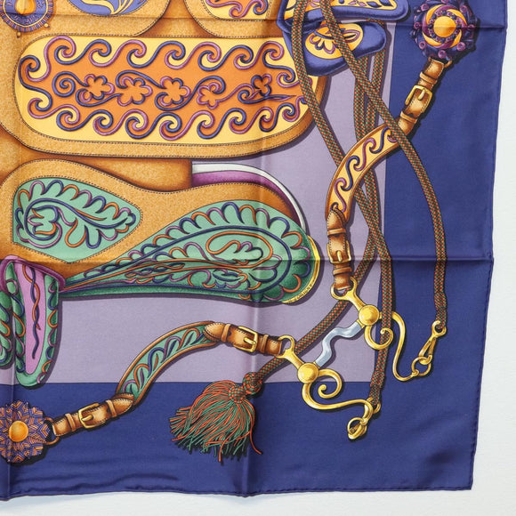 HERMES Pleated Carre 90 Scarf ""Festival"" Silk Blue Auth am8626