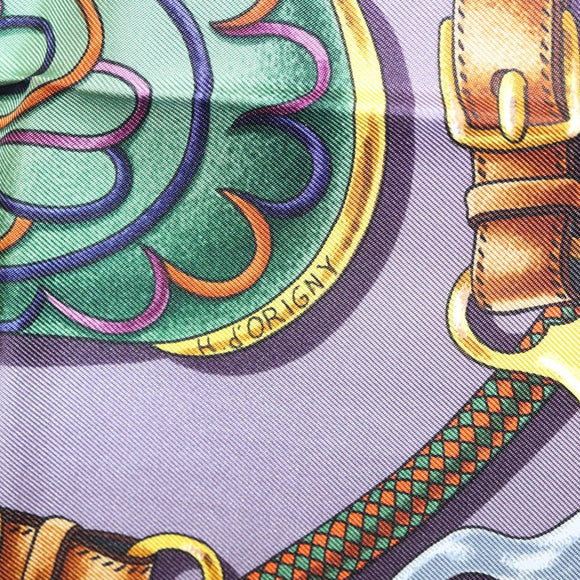 HERMES Pleated Carre 90 Scarf ""Festival"" Silk Blue Auth am8626