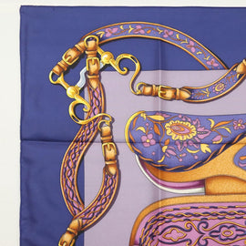 HERMES Pleated Carre 90 Scarf ""Festival"" Silk Blue Auth am8626 - 0