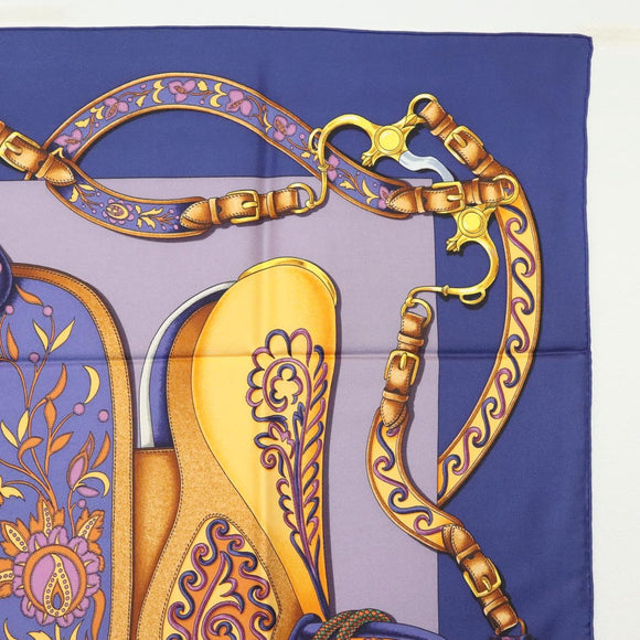 HERMES Pleated Carre 90 Scarf ""Festival"" Silk Blue Auth am8626