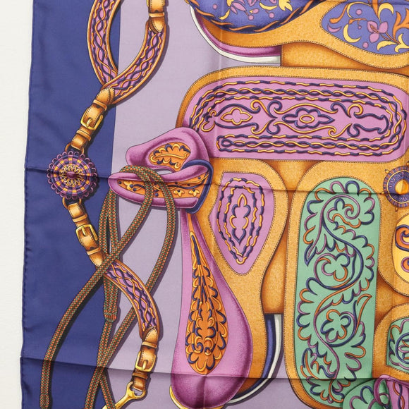 HERMES Pleated Carre 90 Scarf ""Festival"" Silk Blue Auth am8626