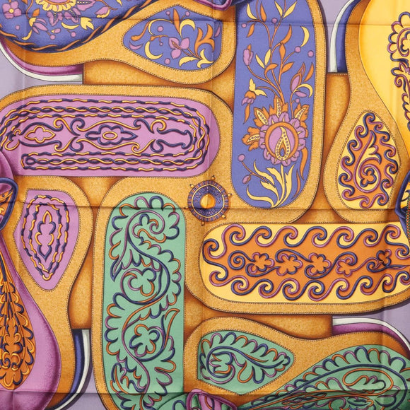 HERMES Pleated Carre 90 Scarf ""Festival"" Silk Blue Auth am8626