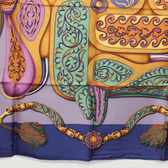 HERMES Pleated Carre 90 Scarf ""Festival"" Silk Blue Auth am8626