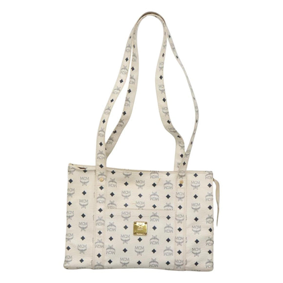 MCM Logogram Vicetos Tote Bag PVC Leather White Auth am8628