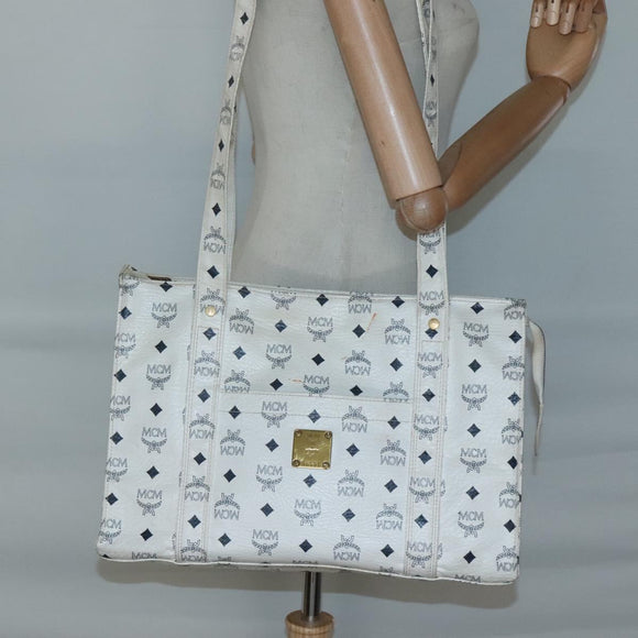 MCM Logogram Vicetos Tote Bag PVC Leather White Auth am8628
