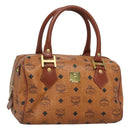 MCM Logogram Vicetos Boston Bag PVC Leather Brown Gold Auth am8629-1