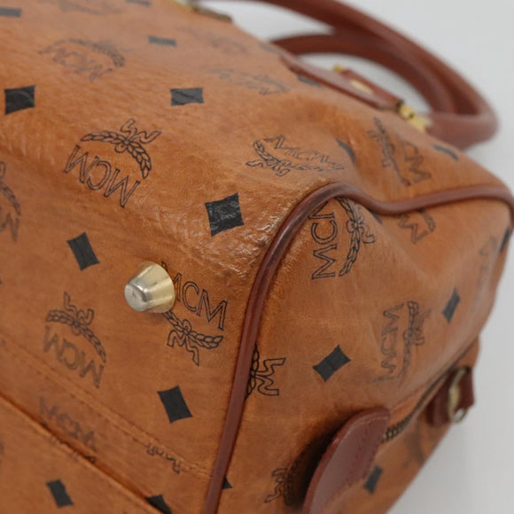 MCM Logogram Vicetos Boston Bag PVC Leather Brown Gold Auth am8629