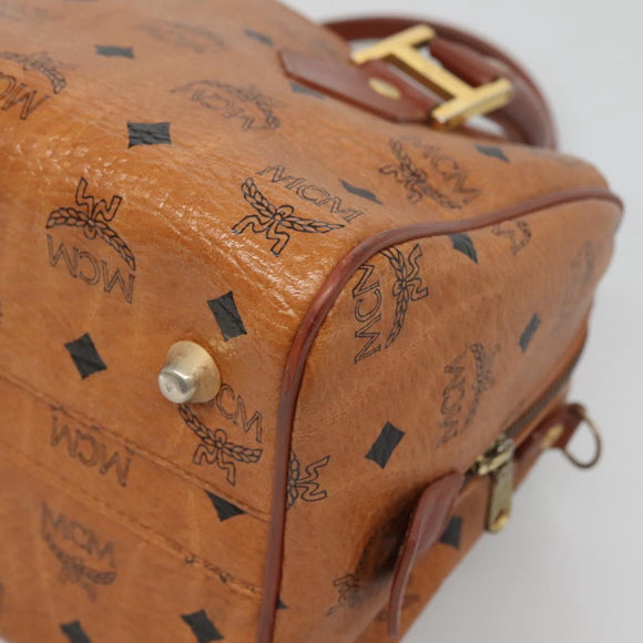 MCM Logogram Vicetos Boston Bag PVC Leather Brown Gold Auth am8629