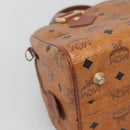 MCM Logogram Vicetos Boston Bag PVC Leather Brown Gold Auth am8629-16