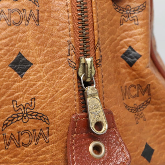 MCM Logogram Vicetos Boston Bag PVC Leather Brown Gold Auth am8629