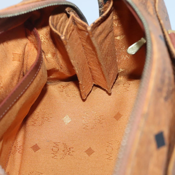 MCM Logogram Vicetos Boston Bag PVC Leather Brown Gold Auth am8629