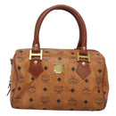 MCM Logogram Vicetos Boston Bag PVC Leather Brown Gold Auth am8629-13