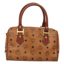 MCM Logogram Vicetos Boston Bag PVC Leather Brown Gold Auth am8629-2
