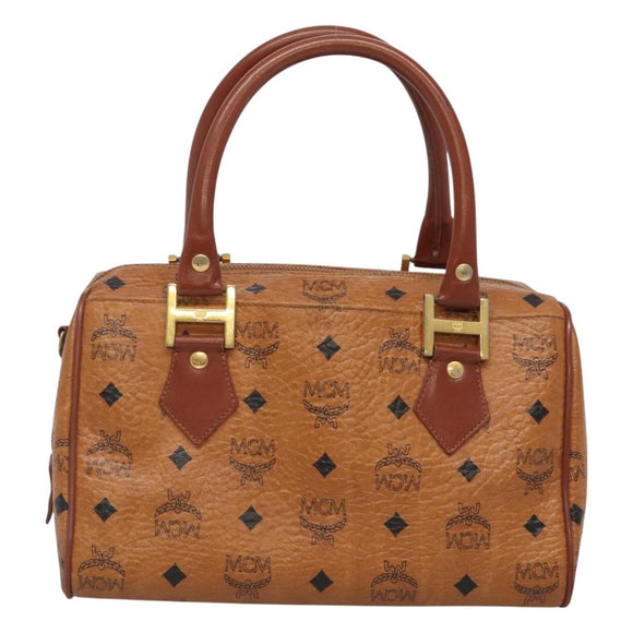 MCM Logogram Vicetos Boston Bag PVC Leather Brown Gold Auth am8629