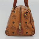 MCM Logogram Vicetos Boston Bag PVC Leather Brown Gold Auth am8629-3