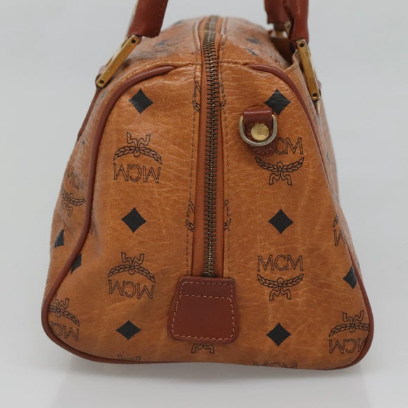 MCM Logogram Vicetos Boston Bag PVC Leather Brown Gold Auth am8629