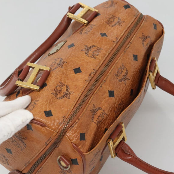 MCM Logogram Vicetos Boston Bag PVC Leather Brown Gold Auth am8629