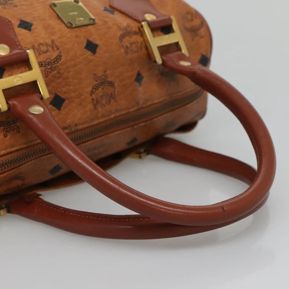 MCM Logogram Vicetos Boston Bag PVC Leather Brown Gold Auth am8629