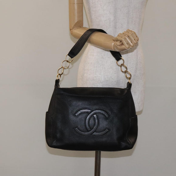 CHANEL COCO Mark Chain Shoulder Bag Leather Black Gold CC Auth am8635V