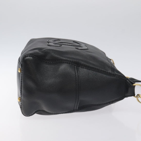 CHANEL COCO Mark Chain Shoulder Bag Leather Black Gold CC Auth am8635V