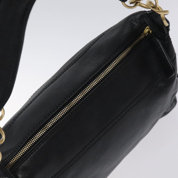 CHANEL COCO Mark Chain Shoulder Bag Leather Black Gold CC Auth am8635V