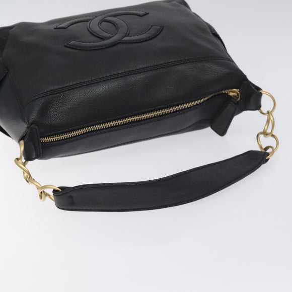 CHANEL COCO Mark Chain Shoulder Bag Leather Black Gold CC Auth am8635V