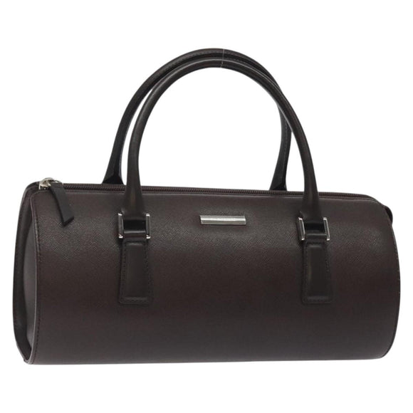 BURBERRY Hand Bag Leather Silver Brown Auth am8636