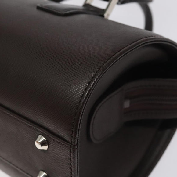 BURBERRY Hand Bag Leather Silver Brown Auth am8636