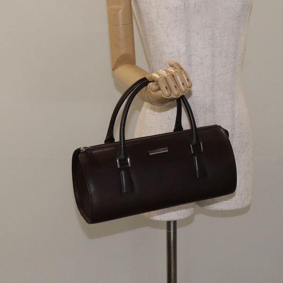 BURBERRY Hand Bag Leather Silver Brown Auth am8636