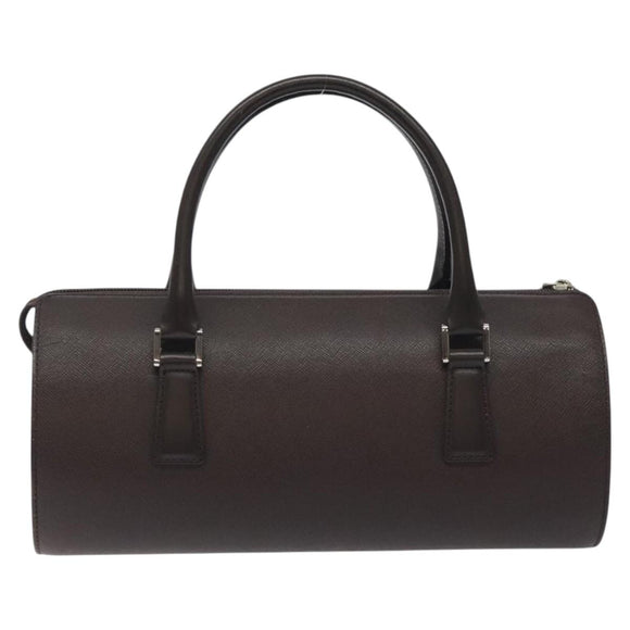 BURBERRY Hand Bag Leather Silver Brown Auth am8636