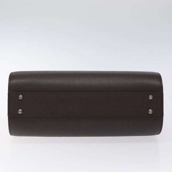 BURBERRY Hand Bag Leather Silver Brown Auth am8636