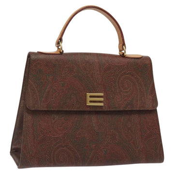 ETRO Paisley Hand Bag PVC Leather Brown Gold Auth am8640