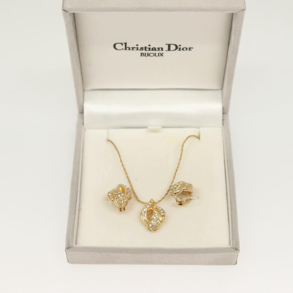 Christian Dior Earring Necklace metal 2Set Gold Auth am8642