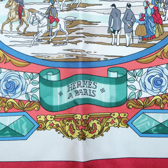 HERMES Carre 90 Scarf ""LENTENTE CORDIALE"" Silk Red White Auth am8643