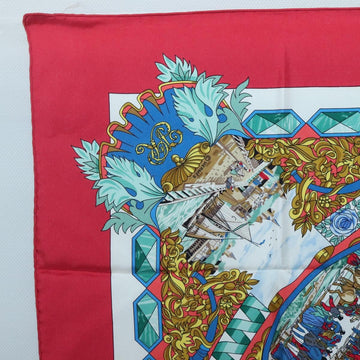 HERMES Carre 90 Scarf ""LENTENTE CORDIALE"" Silk Red White Auth am8643 - 0