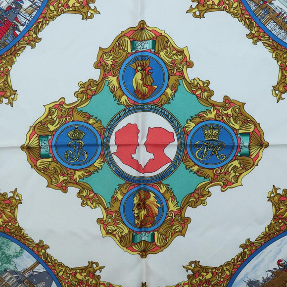 HERMES Carre 90 Scarf ""LENTENTE CORDIALE"" Silk Red White Auth am8643