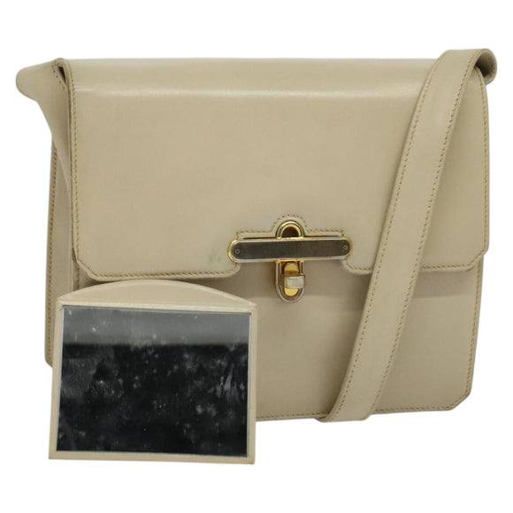 GUCCI Shoulder Bag Leather Cream Gold Auth am8665