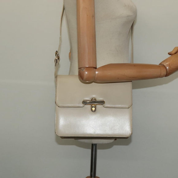 GUCCI Shoulder Bag Leather Cream Gold Auth am8665