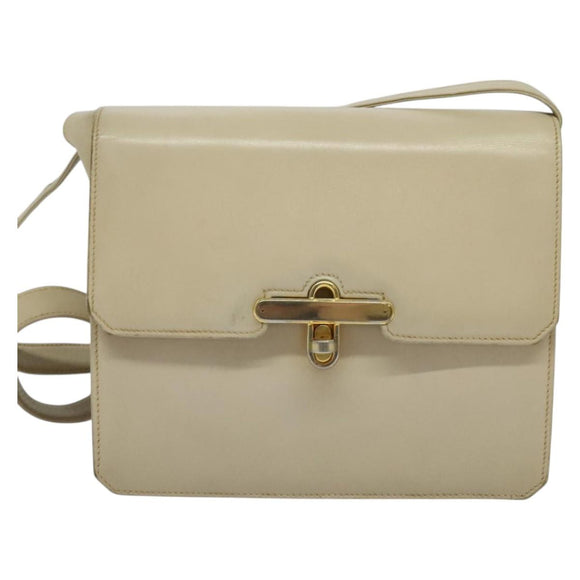 GUCCI Shoulder Bag Leather Cream Gold Auth am8665