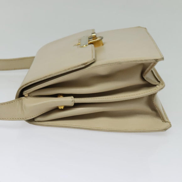 GUCCI Shoulder Bag Leather Cream Gold Auth am8665