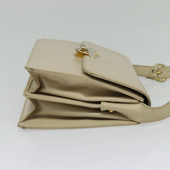 GUCCI Shoulder Bag Leather Cream Gold Auth am8665