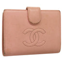 CHANEL Caviar Skin COCO Mark Bifold Wallet Pink Gold CC Auth am8671-1