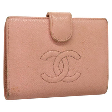 CHANEL Caviar Skin COCO Mark Bifold Wallet Pink Gold CC Auth am8671