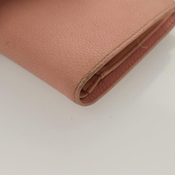 CHANEL Caviar Skin COCO Mark Bifold Wallet Pink Gold CC Auth am8671