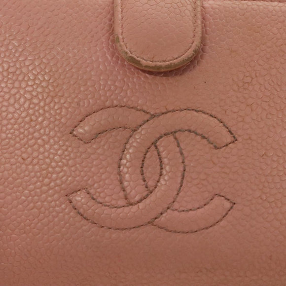 CHANEL Caviar Skin COCO Mark Bifold Wallet Pink Gold CC Auth am8671