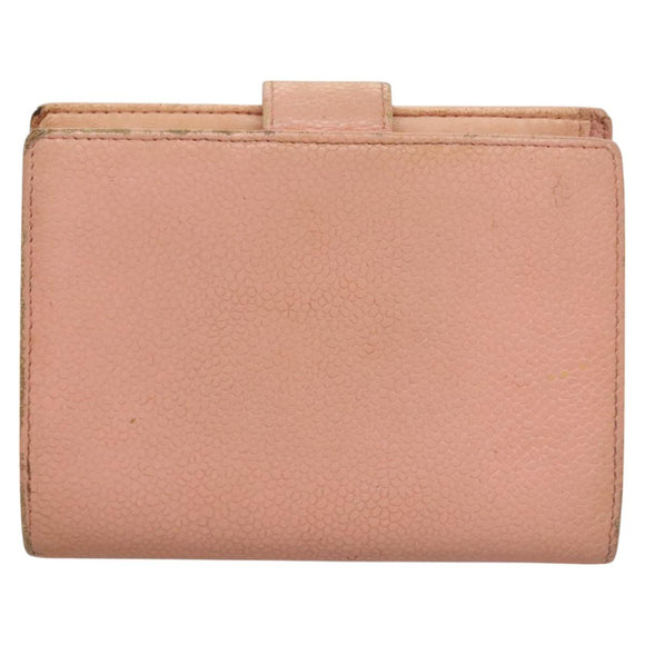 CHANEL Caviar Skin COCO Mark Bifold Wallet Pink Gold CC Auth am8671