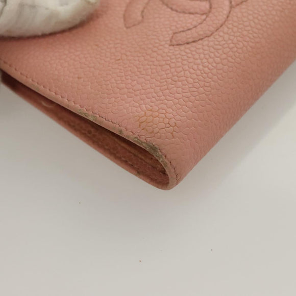 CHANEL Caviar Skin COCO Mark Bifold Wallet Pink Gold CC Auth am8671