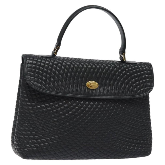 BALLY Hand Bag Leather Black Gold Auth am8683