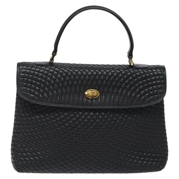BALLY Hand Bag Leather Black Gold Auth am8683