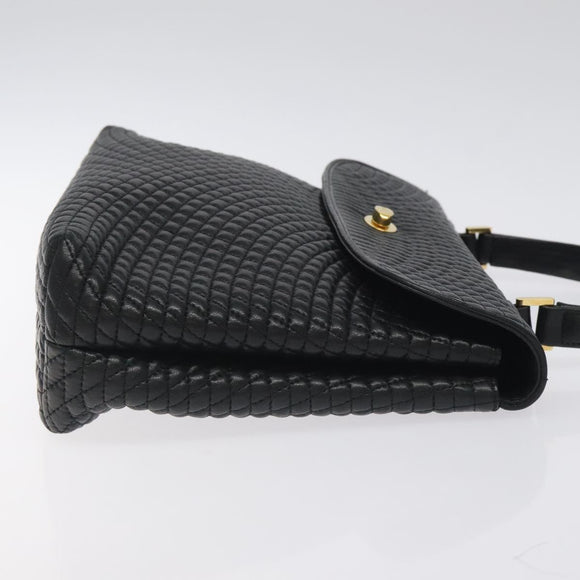 BALLY Hand Bag Leather Black Gold Auth am8683